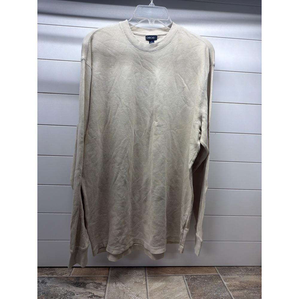 Cherokee Brand Mens Beige Waffle Knit Thermal Long Sleeve Shirt Large Cotton